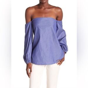 Theory Laureema Off The Shoulder Top Blue Stripe Size 4